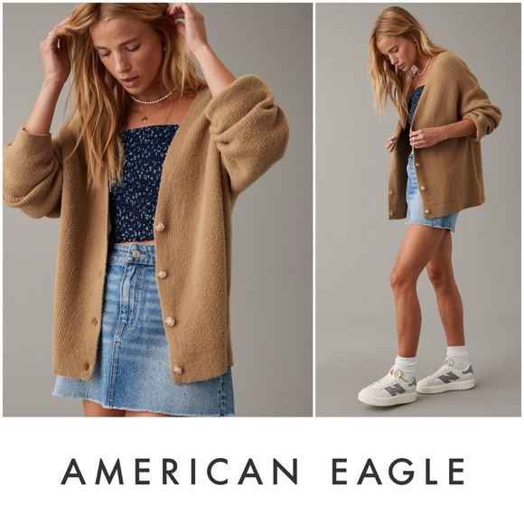 American Eagle Outfitters Sweaters - New! AMERICAN EAGLE • Oversized Button-Front Cardigan in Tan • XS